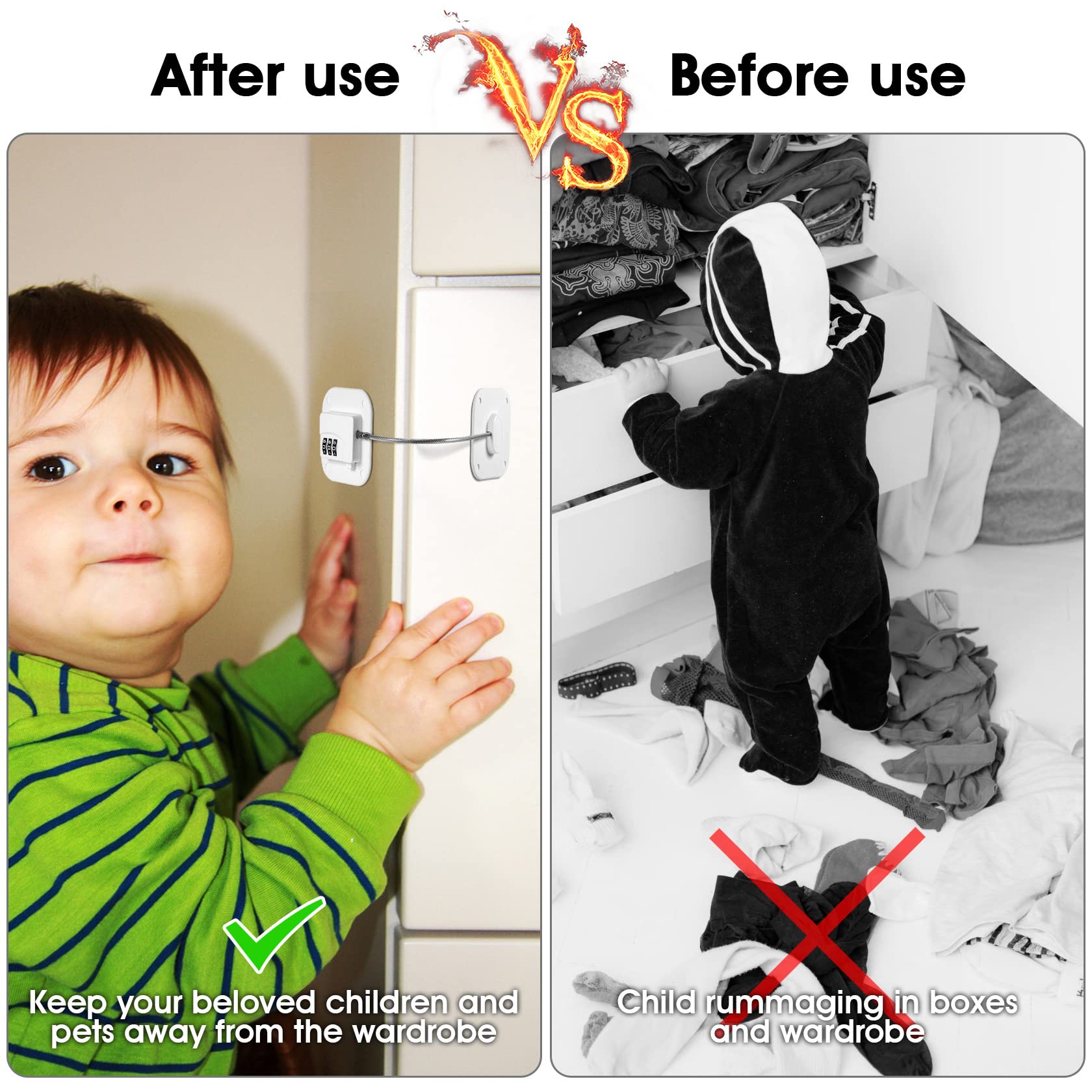 Yosemy Sécurité Serrures pour Bébé Serrures à Combinaison Sécurité Verrouillage Enfants Loquets de Sécurité Adhésive pour Frigo Tiroir Placards Porte Armoires, Blanc 2 Pièces