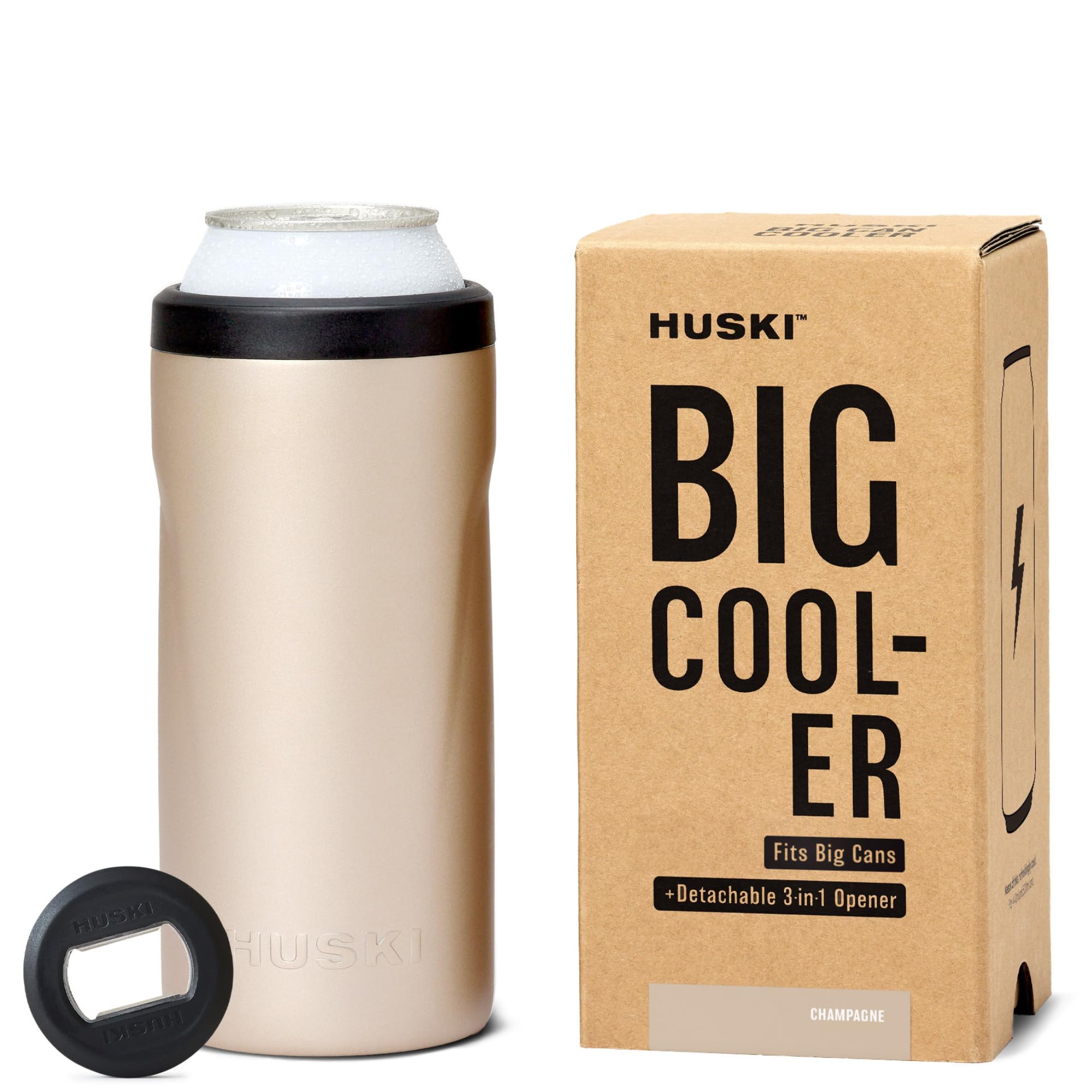 Huski Big Can Cooler | NEW | Premium 440ml & 500ml Beer & Energy Drink Cooler with Detachable 3-in-1 Opener | Triple Insulated | Keeps Cans up to 10x Colder | Doubles as a Tumbler (Champagne)
