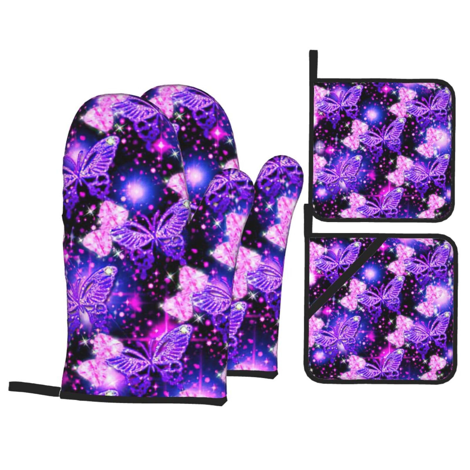 Gants de cuisine étanches motif papillon violet pour sortir vos plats chauds du four