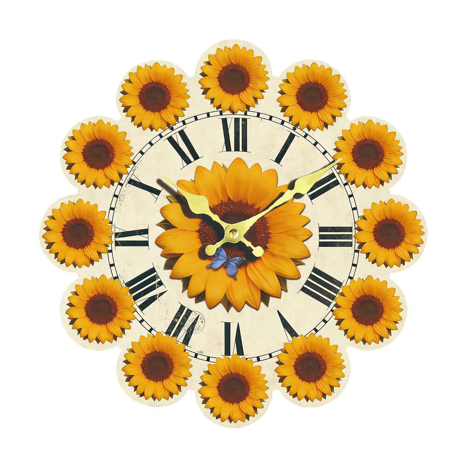 Jazuaiao Wood Frameless Sunflowers 2D Wall Clock Quiet Movement Accurate Time for Bedroom Decor Simple Hanging Wooden Wall Clock Quiet Quartzs Battery Operated
