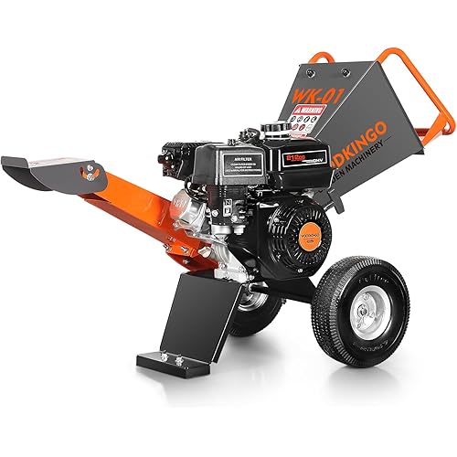 Wood Chipper Shredder Mulcher Heavy Duty 7 HP Gas Powered Compact Rotor Assembly 3 Inch Max Capacity 212cc Gas Powered Engine 4-Stroke Fast Chipping Chopping for Forestry, Gardens (WK-01)