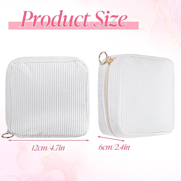 DOPENSPI Petite trousse de maquillage en velours côtelé pour femme - Avec compartiments - Fermeture éclair en métal - Organiseur de maquillage pour femme et fille, Blanc., Classique - 4