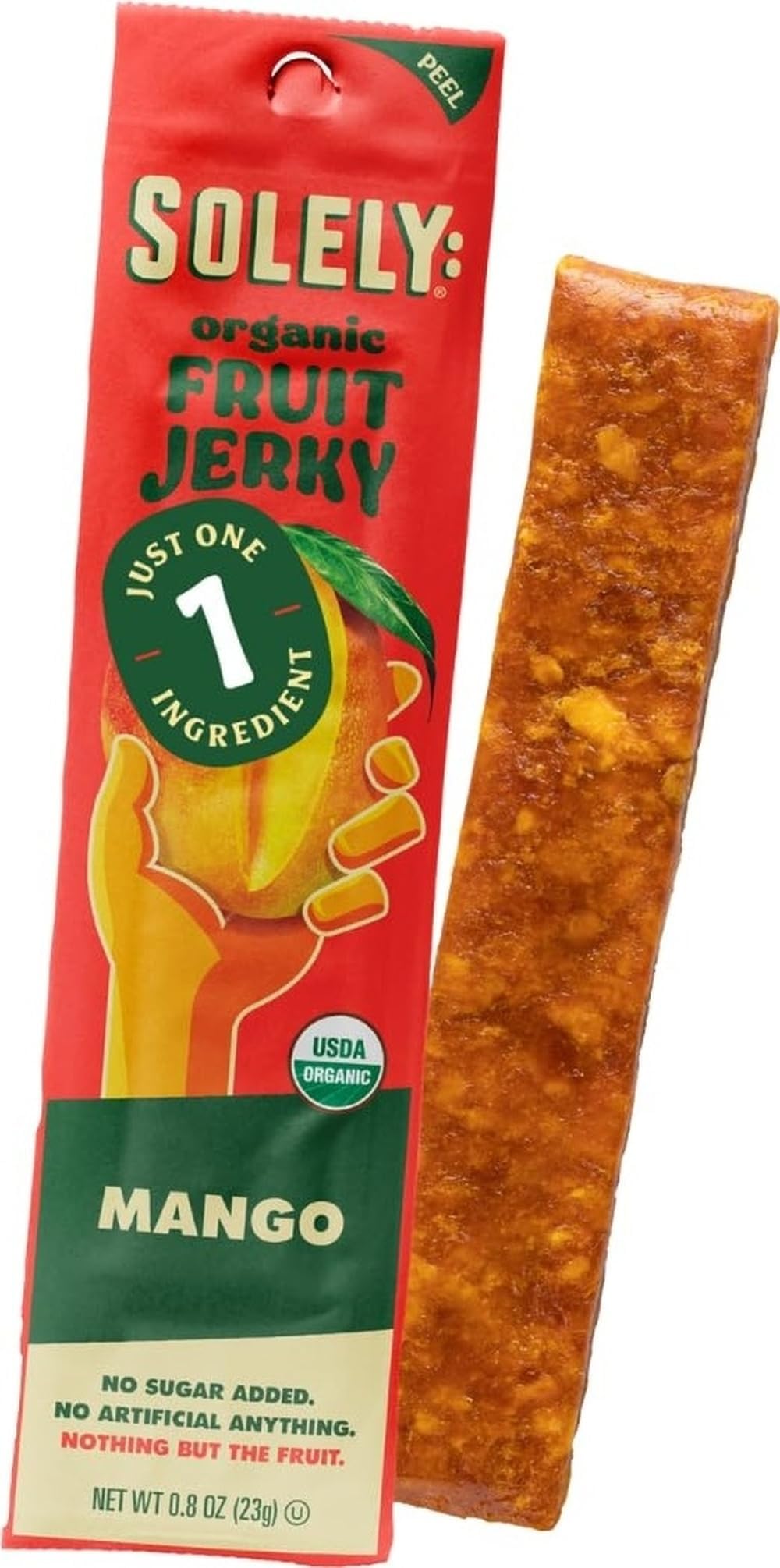 SOLELY - Organic Mango Fruit Jerky - 1 Individually Wrapped Fruit Strip - Fruit Leather Made from Dried Fruit - Healthy Snacks for Adults & Kids - Non GMO, Vegan Snacks, Shelf Stable - 0.8oz (23g)