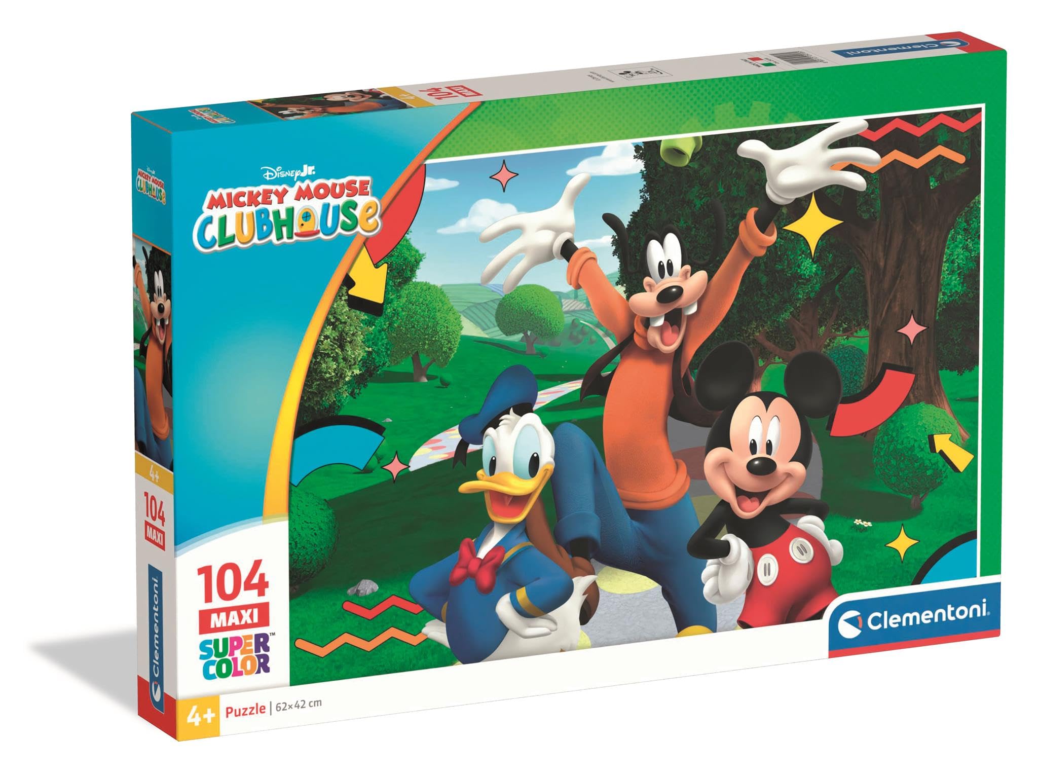 Clementoni - Disney Mickey Mouse Clubhouse - Puzzle Infantil de 104 Piezas Maxi, Juguete Educativo, Materiales Sostenibles, 48,5 X 33,5 cm, 27114