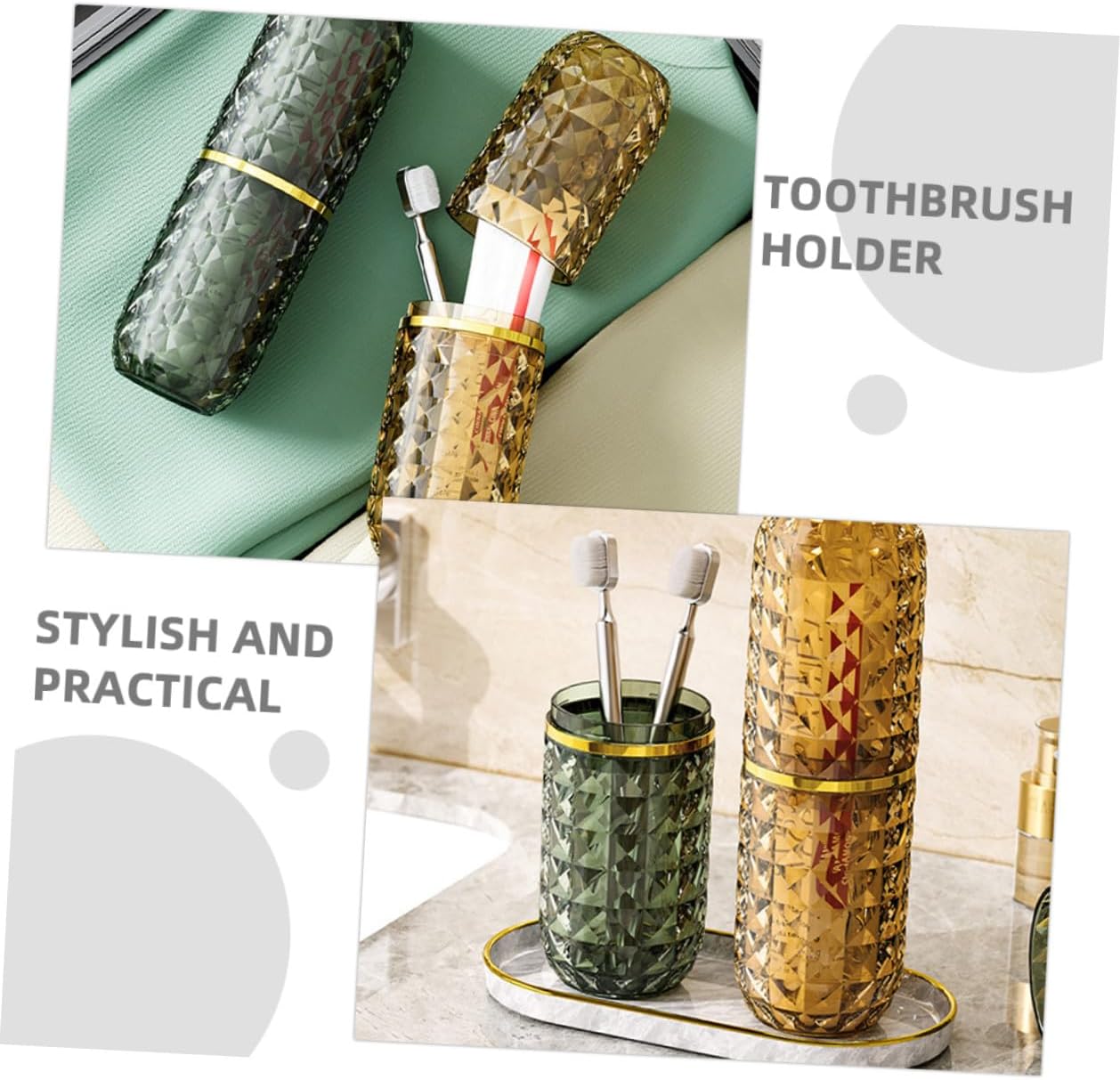 3pcs Travel Toothbrush Cup Holder Set, Transparent Green Plastic Portable Toothbrush Storage Boxes for Bathroom and Travel