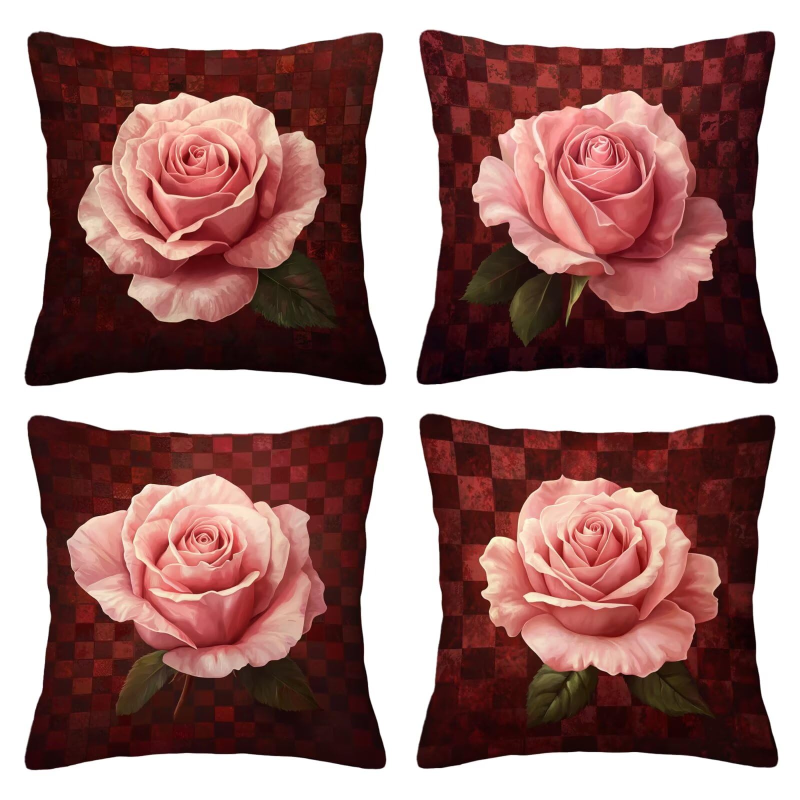 Kissenbezug 55x55 Rot 4er Set Samt Kissenbezüge Rose Zierkissenbezug Kissenhülle Dekorative Weiche Quadratische Dekokissenbezug Sofakissenbezug Couchkissenbezug für Deko Schlafzimmer Wohnzimmer O-73