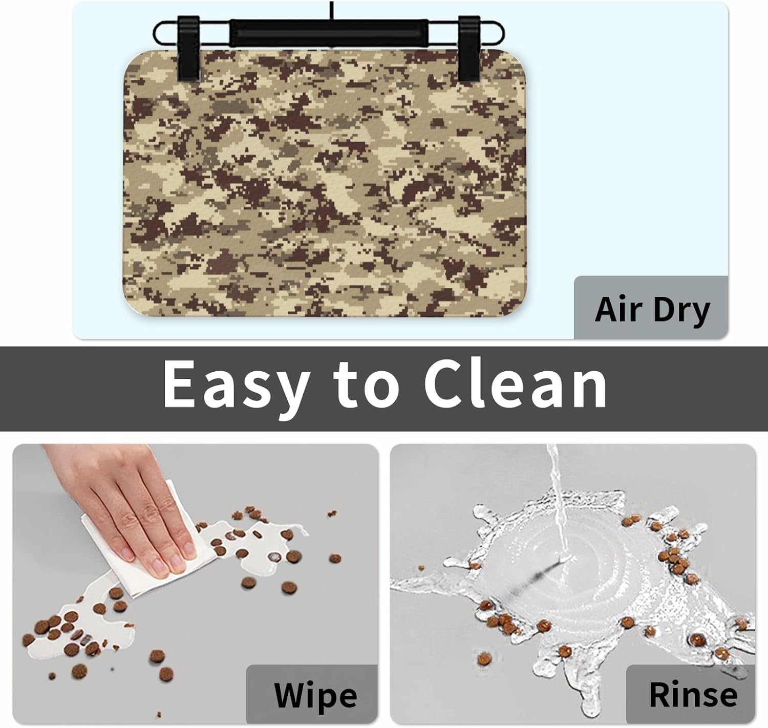 Camouflage Pattern Leather Absorbent Pet Feeding Mat Non-Slip for Dogs Cats 40x60cm