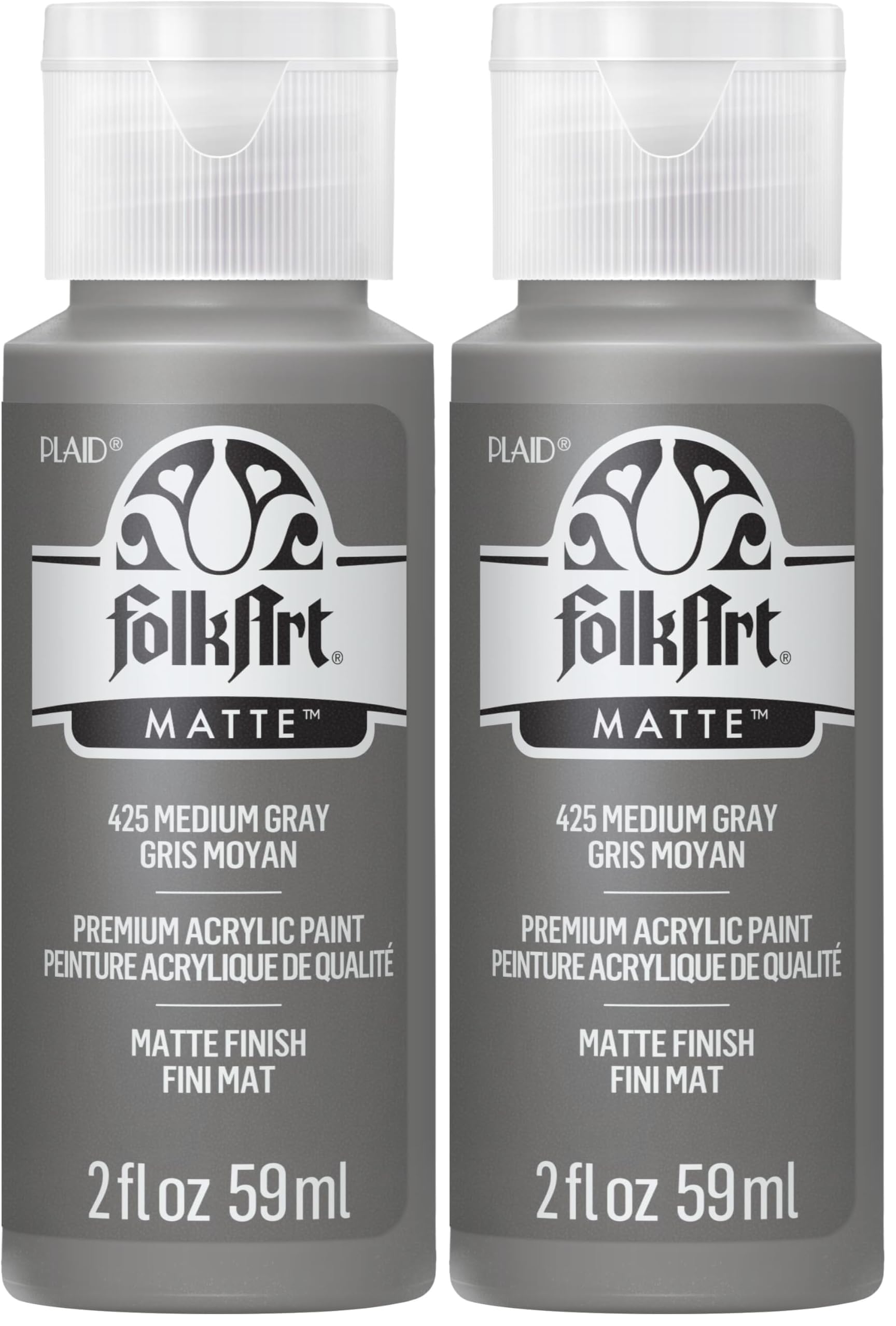FolkArt Acrylic Paint in Assorted Colors (2 oz), 425, Medium Gray (Pack of 2)