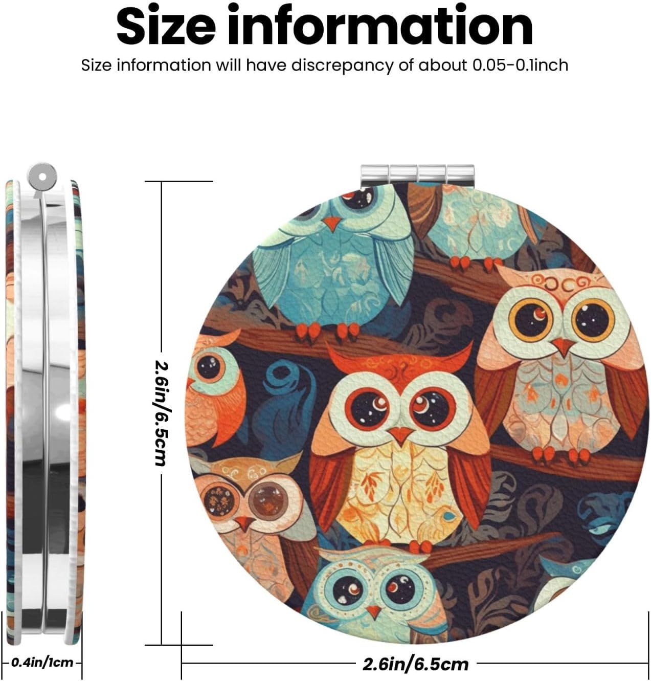 Anime Owl Compact Mirror for Purse, Pu Leather Travel Makeup Mirror with 2X/1X Magnification, Foldable Cosmetic Mirrors, Portable Small Handheld Beauty Mirror for Woman Girls image 3