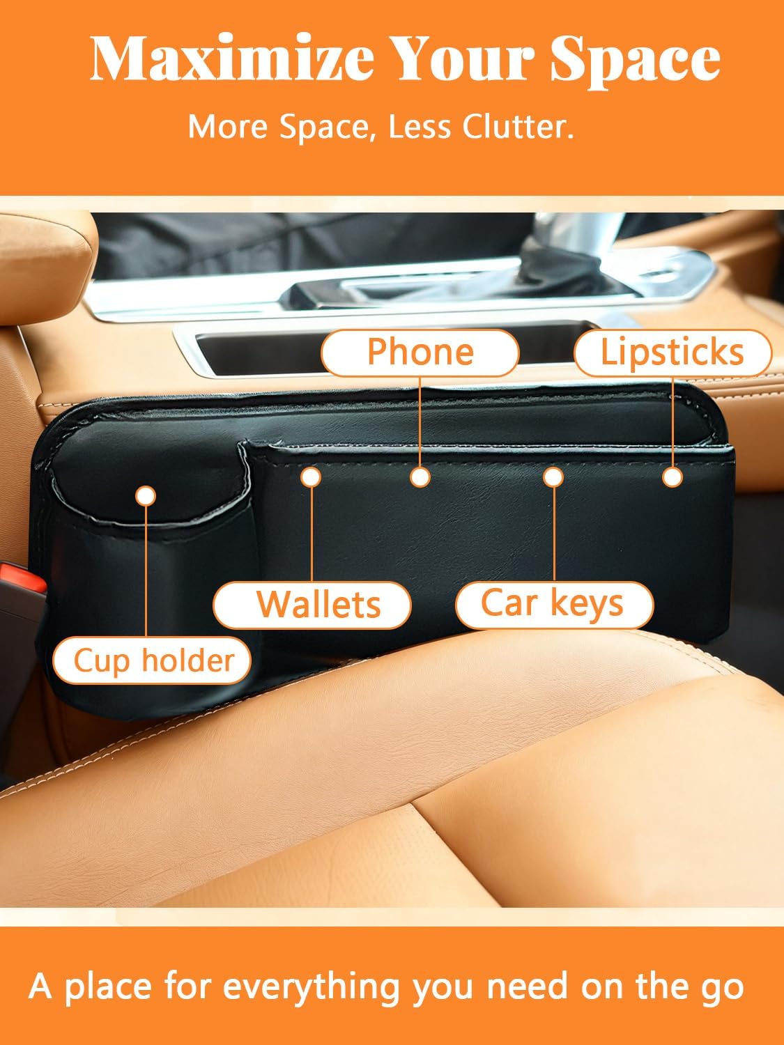 Car Seat Gap Filler Organizer,Car Seat Gap Storage with Cup Holder for Drink, Front Seat Gap Storage Box, Universal Fit PU Leather Gap Bag for Phone, Sunglasses, Cards, Keys(Left+Right Side)