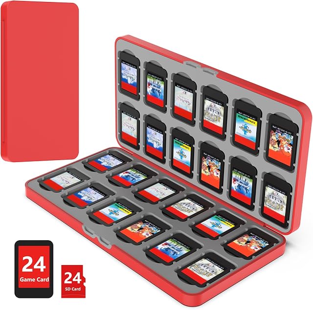 Wyngee 24-Card Game Card Case Compatible with Switch, Storage Box, Soft Case, Holds 24 Micro SD Memory Cards, Compatible with Switch Lite Models , Games Cartridges & Slot(Red