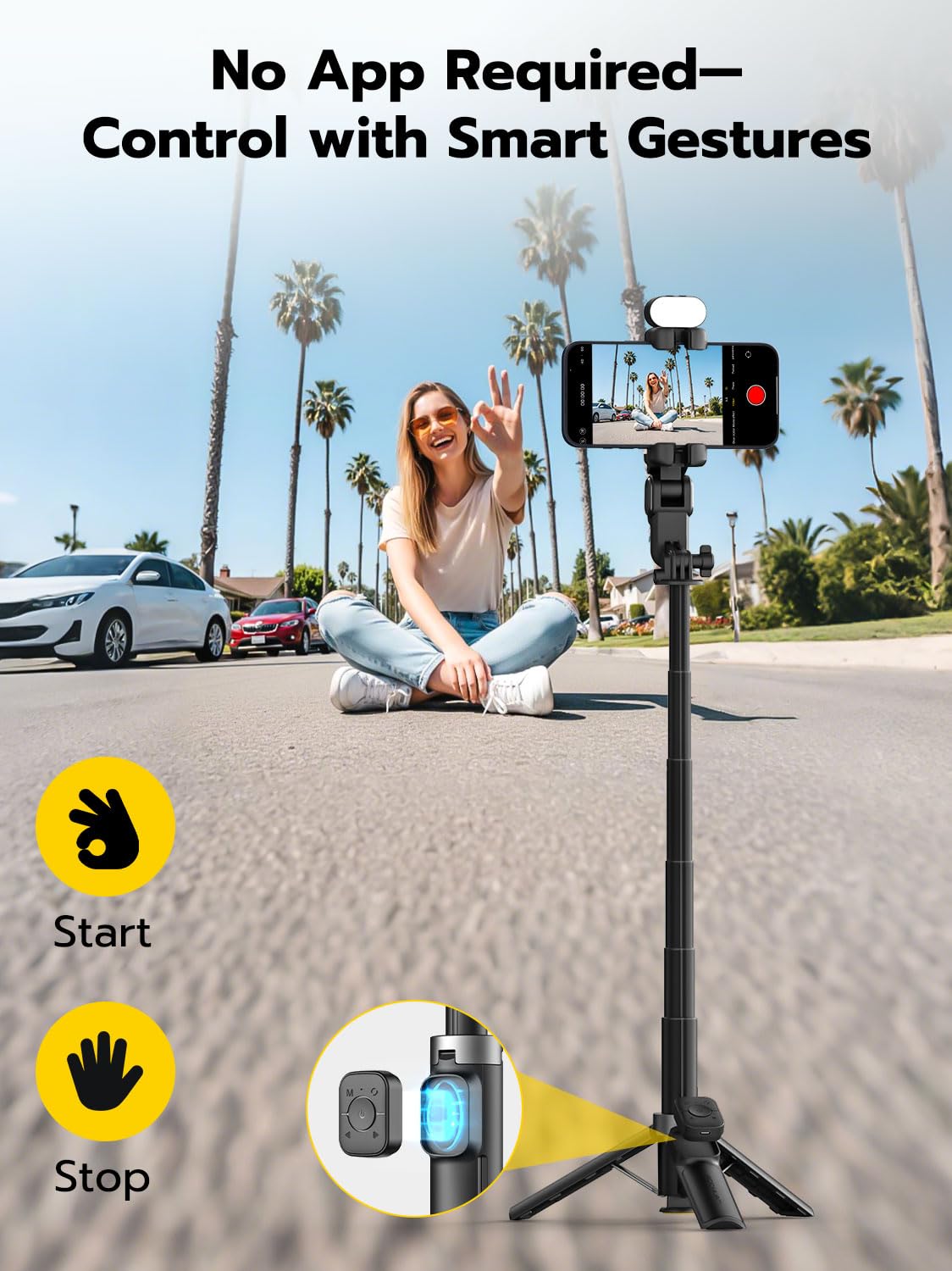 AOCHUAN Stabilisateur de cardan pour iPhone, cardan de téléphone 4 en 1 avec rotation à 360 ° pour iPhone/Android Sefie Stick trépied avec suivi automatique du visage et télécommande sans fil pour