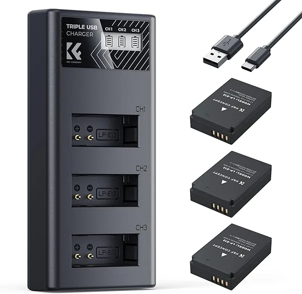 K&F CONCEPT LP-E12 Battery 3-Pack and Upgraded LCD EOS M50 Battery Charger Compatible with Canon M50, M50 Mark II, M, M2, M10, M100, M200, Rebel S1, PowerShot SX70 HS Cameras
