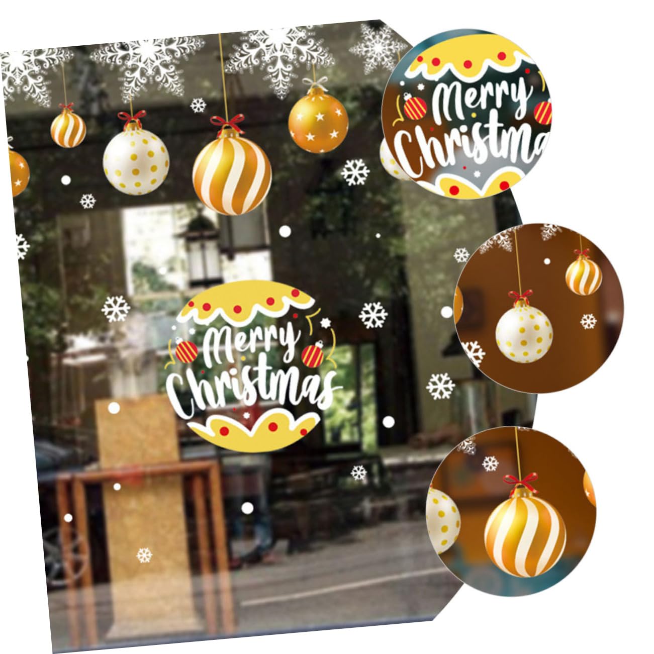 TOPBATHY 4 Blätter Statische Weihnachtsaufkleber winterliche Fensterfolie Urlaub selbstklebender Aufkleber weihnachts party weihnachtskugeln Wohnkultur Golddekor Fensterdekorationen PVC
