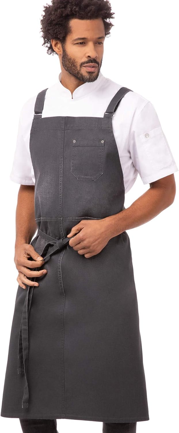 Chef Works Galveston Chefs Cross-Back Bib Apron, Gray, One Size: Clothing, Shoes & Jewelry