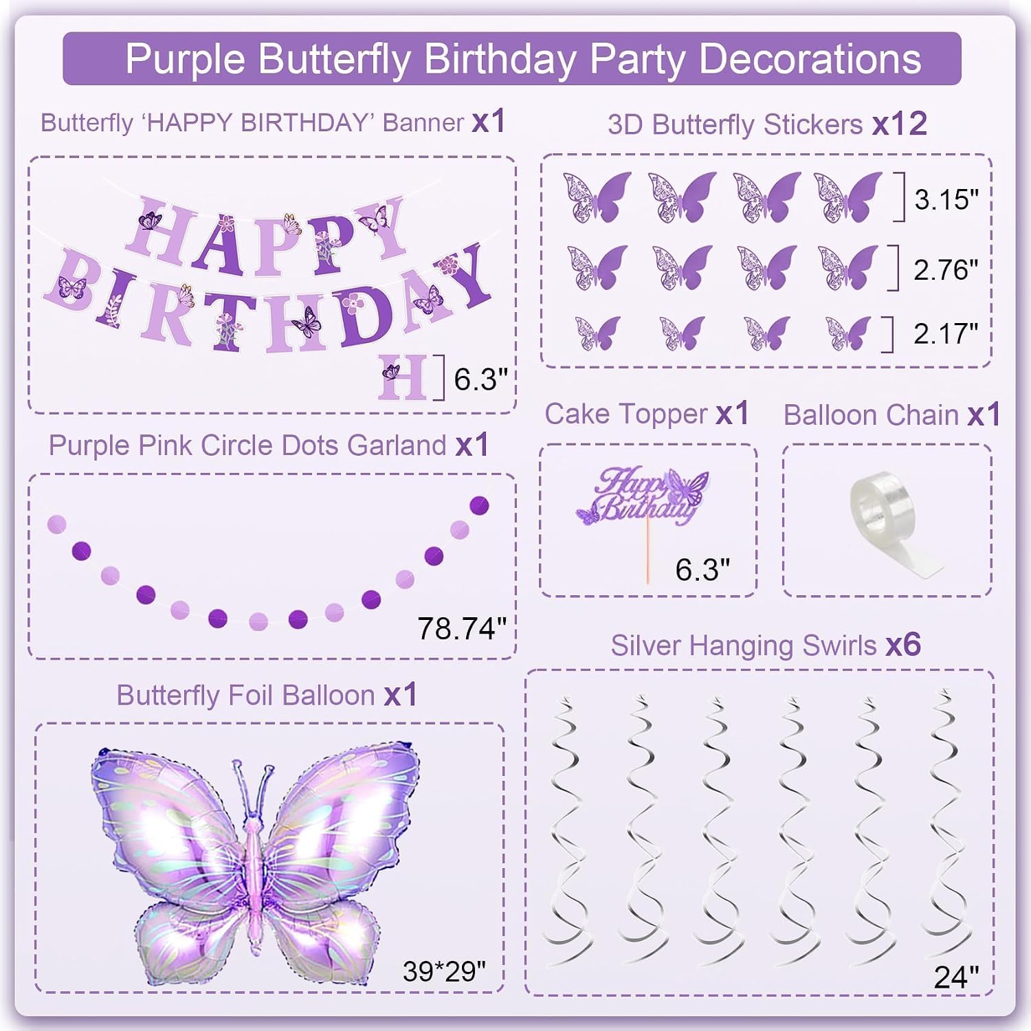 14th Purple Birthday Decorations for Girls, Butterfly Theme Party Decor image 2