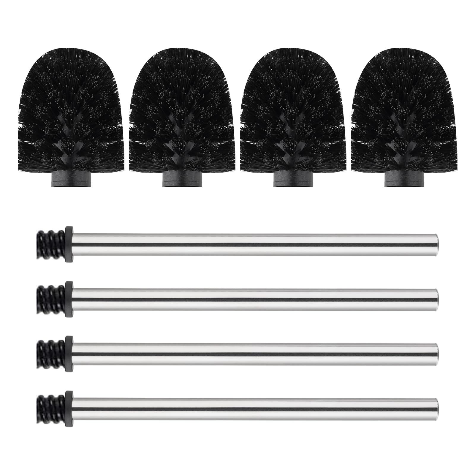 Ibergrif Black Toilet Brush 4Pcs With Stainless Steel Handle, Durable Replacement Toilet Brushes For Bathroom Cleaning M34155