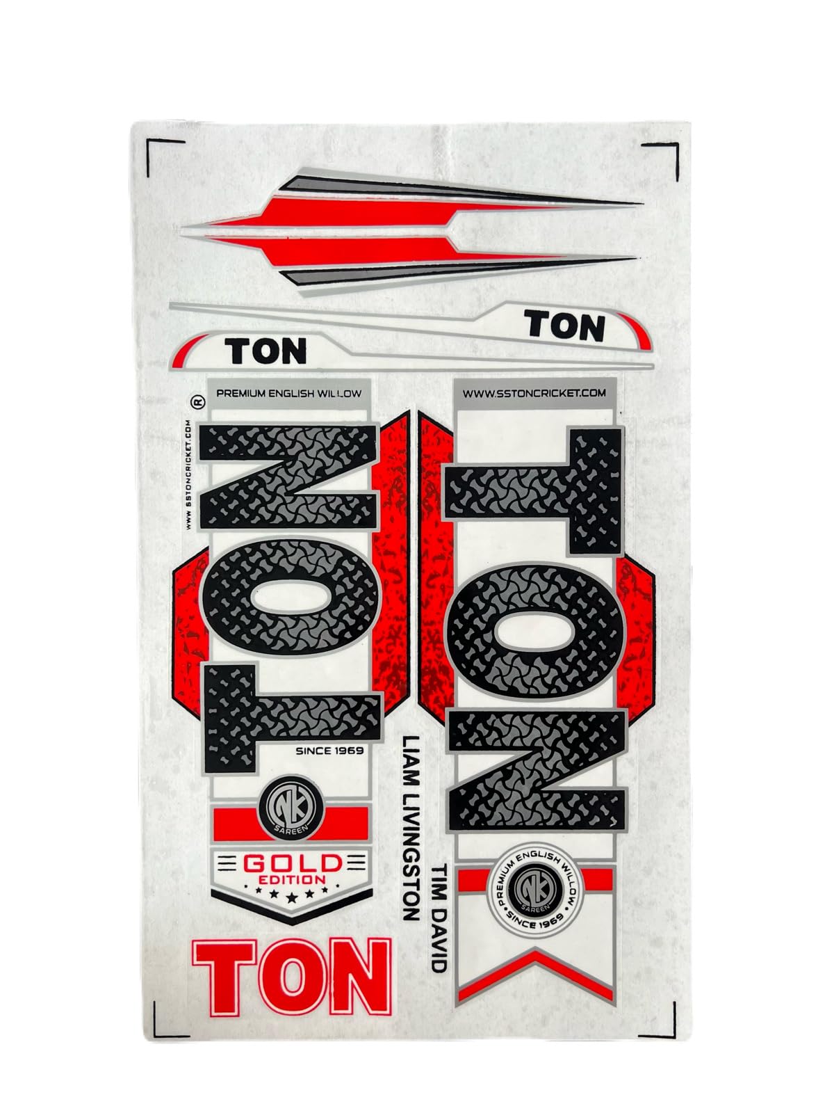 Gold Edition Cricket Bat Sticker Set, Red and Black | Liam Livingston Edition, Tim David Edition, English Willow Bat, Full Sticker Sheet-image-24