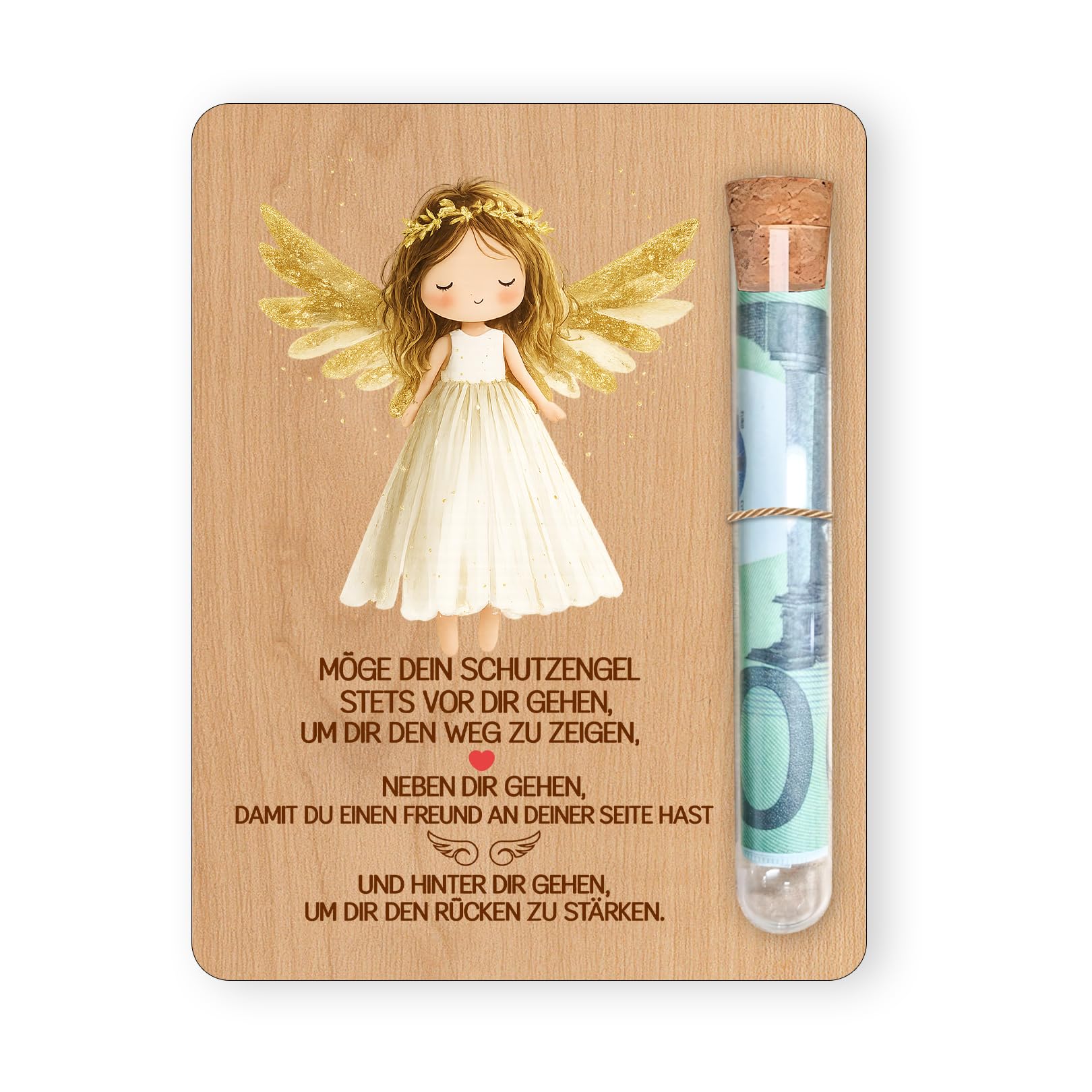 Schutzengel Geldgeschenk aus Holz mit Reagenzglas, Geschenk Kommunion Junge Mädchen, Geldgeschenk Kommunion, Geschenk Kommunion Junge als Erinnerung, Kommunion Geschenke für Mädchen