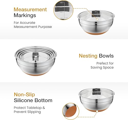 Miniatura 3 de Cuencos para mezclar con juego de tapa, cuencos para cocina con tapas, cuencos anidables con 3 accesorios de rallador y parte inferior