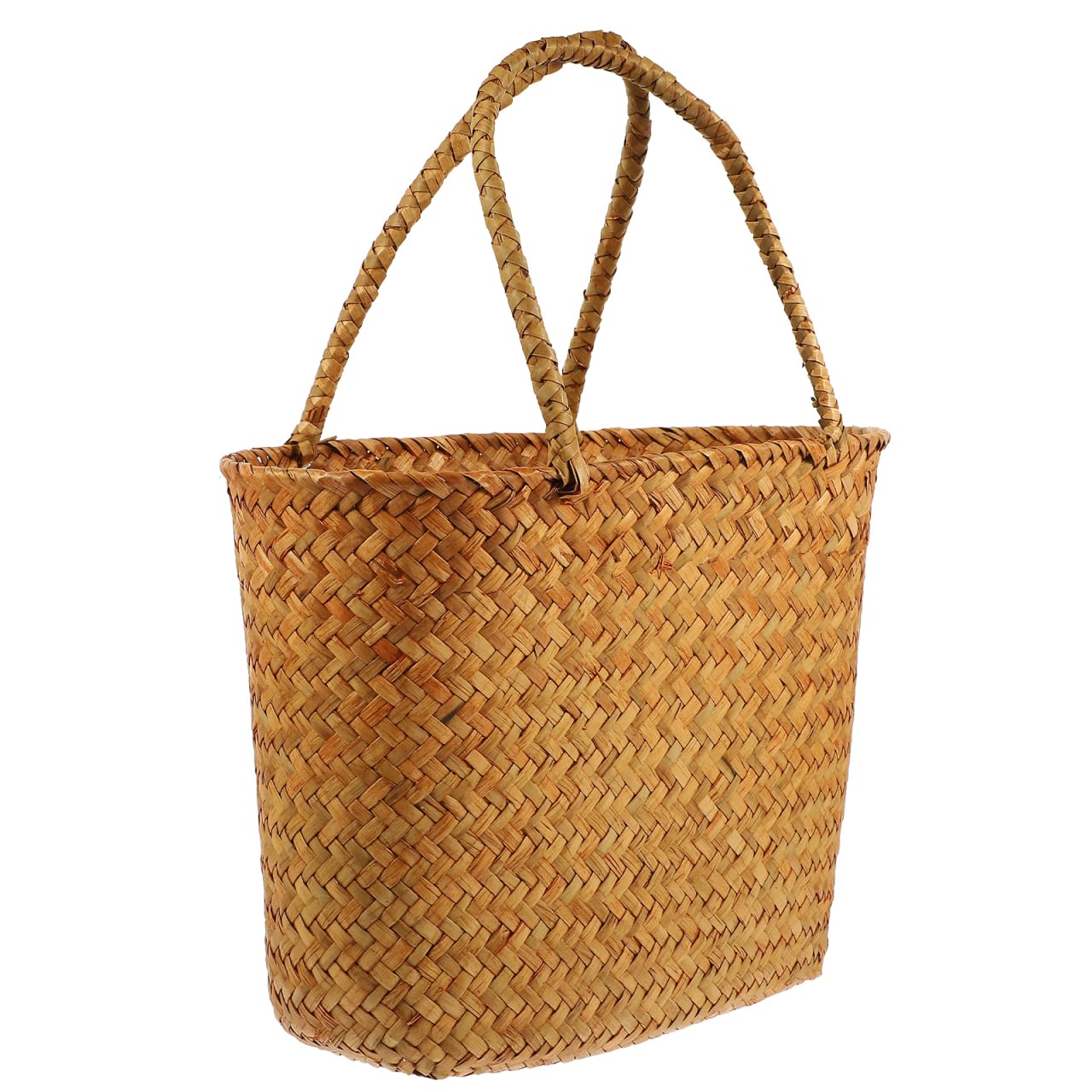 Panier d'épicerie en rotin, sac de plage, panier de fruits tissé, panier de pique-nique avec poignées, panier d'aquarium, panier de rangement, sac de rangement manuel avec paille