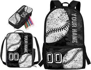 Baseball Camo Print Bookbag Set for Kids, Custom Backpack with Thermal Lunch Bag for Kindergarten Primary, Lightweight Personalized Schoolbag with Pencil Bag, Back to School Gift