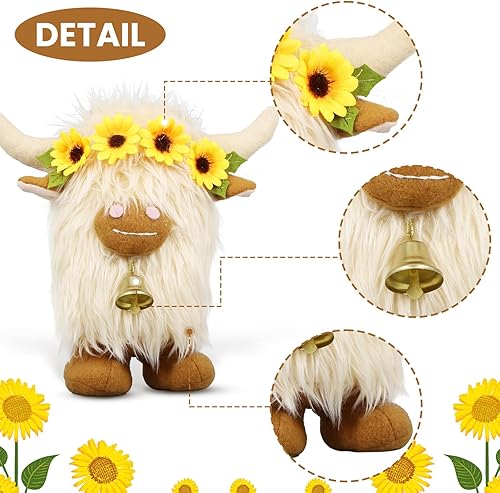Miniatura 3 de Lovinland Highland Cow Decor Decoración de gnomos de peluche de vaca escocesa de primavera para el hogar Muñeco de gnomos de peluche de animales