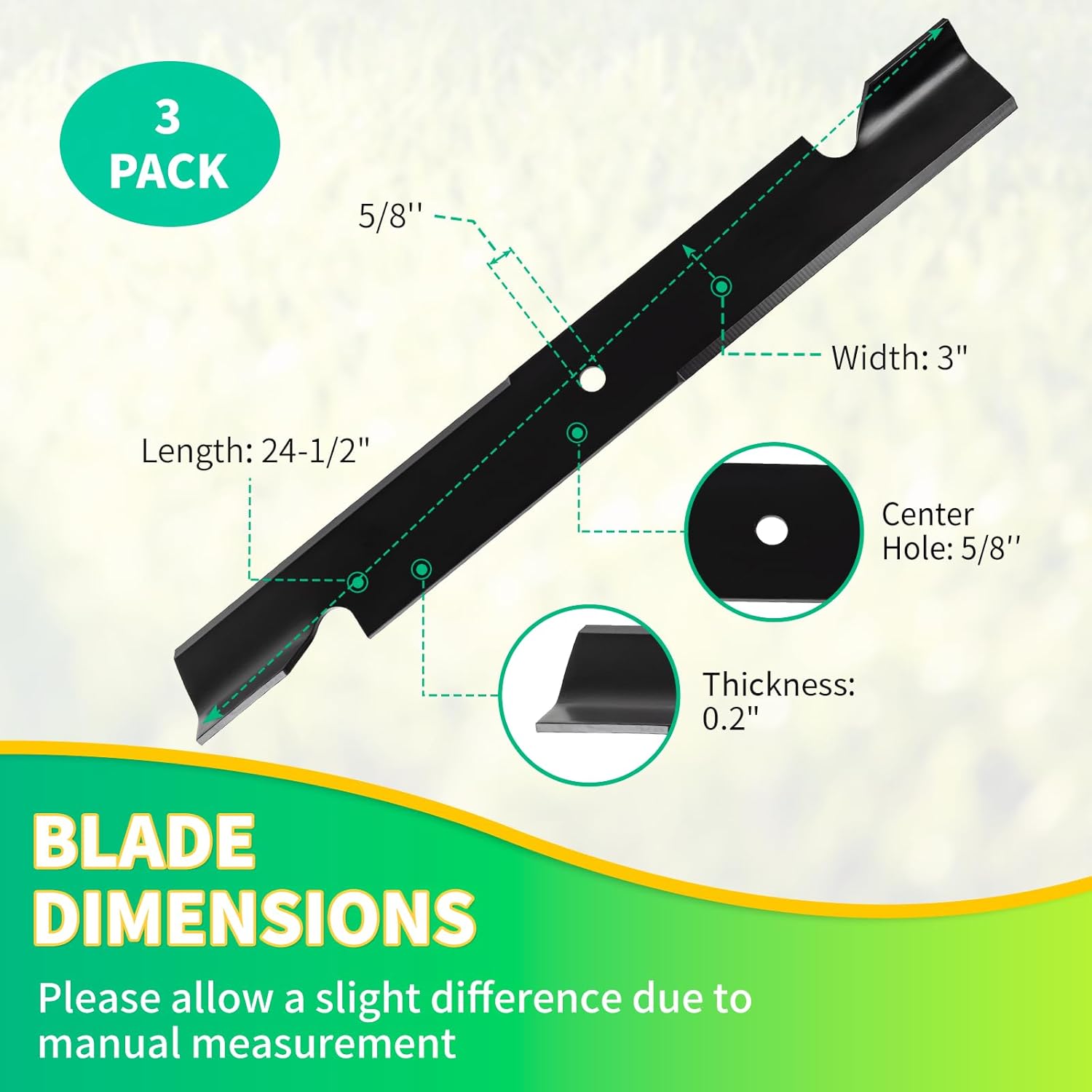 103-2531 High Lift Mower Blade, Compatible with 72" Deck Ex Mark Lazer Z AC XS XP LC Lawn Mower, Replace 103-2531-S 1-643006 103-6339 116-5172, 3 Pack