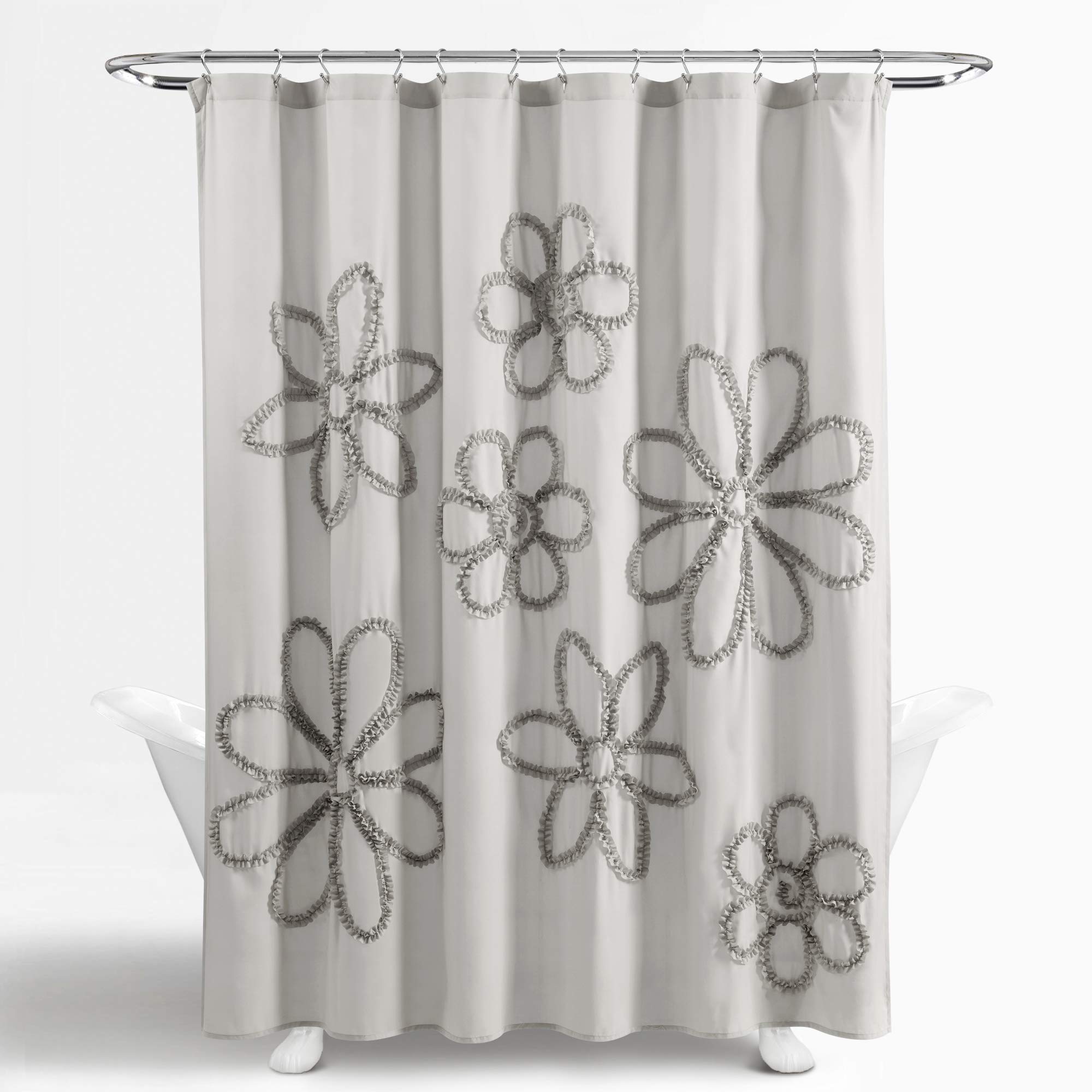Lush Decor Light-Gray Ruffle Flower Polyester Shower Curtain (72" x 72")