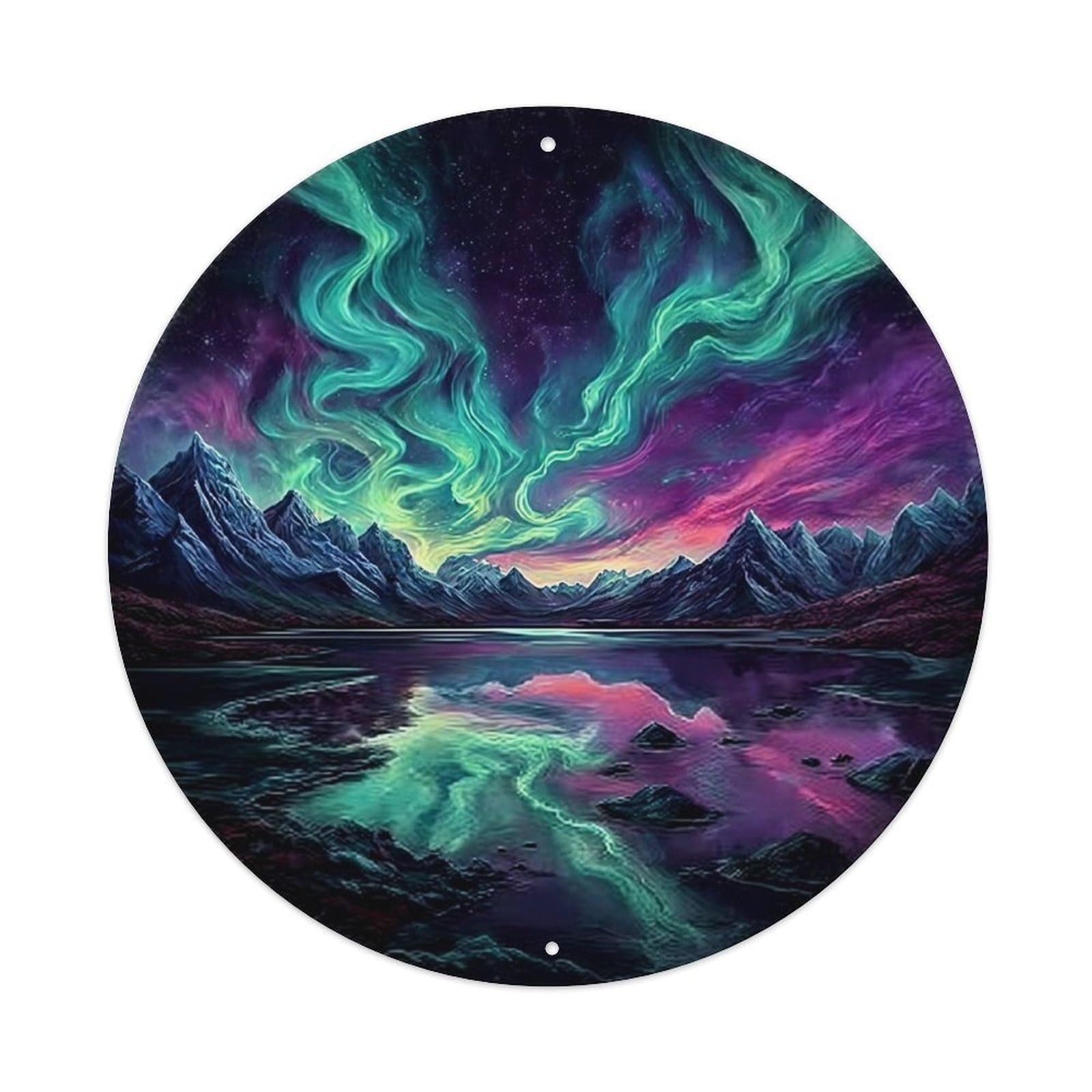Aurora Over Mountain Lake Reflection Metal Tin Sign Plaque