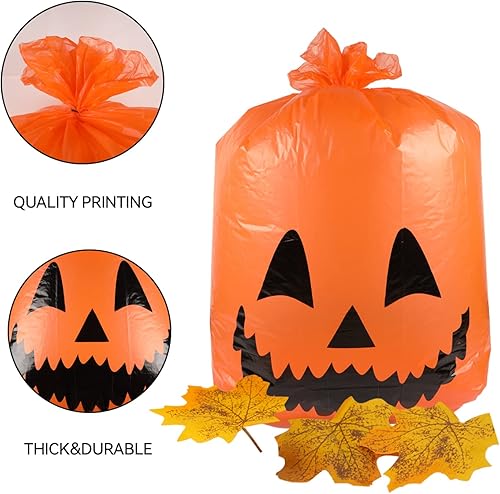 Miniatura 5 de Labeol Bolsas de hojas de calabaza de Halloween, 9 piezas de decoraciones de Halloween al aire libre, bolsas de césped de Halloween con lazos,