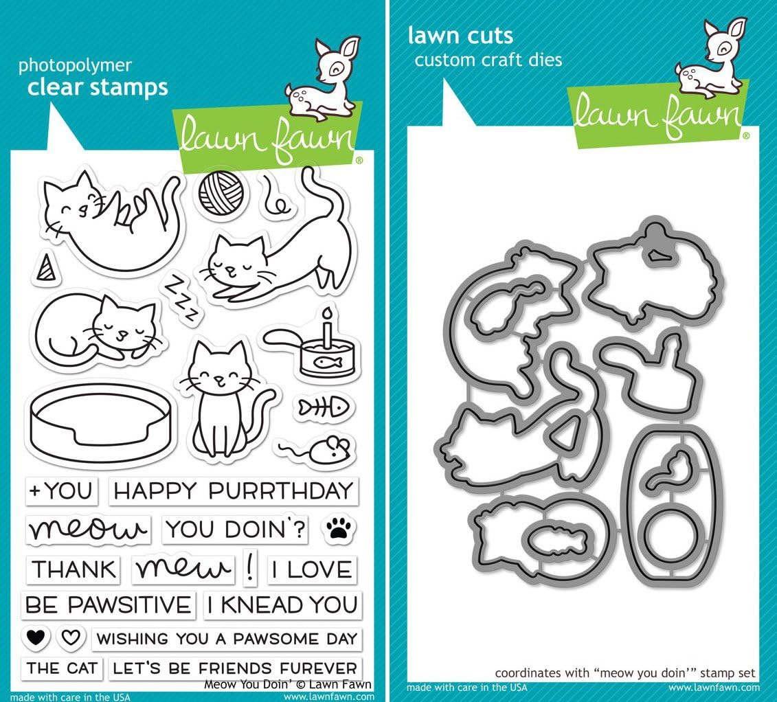 Lawn Fawn Meow You Doin' Stamp and Die Set - Two item Bundle