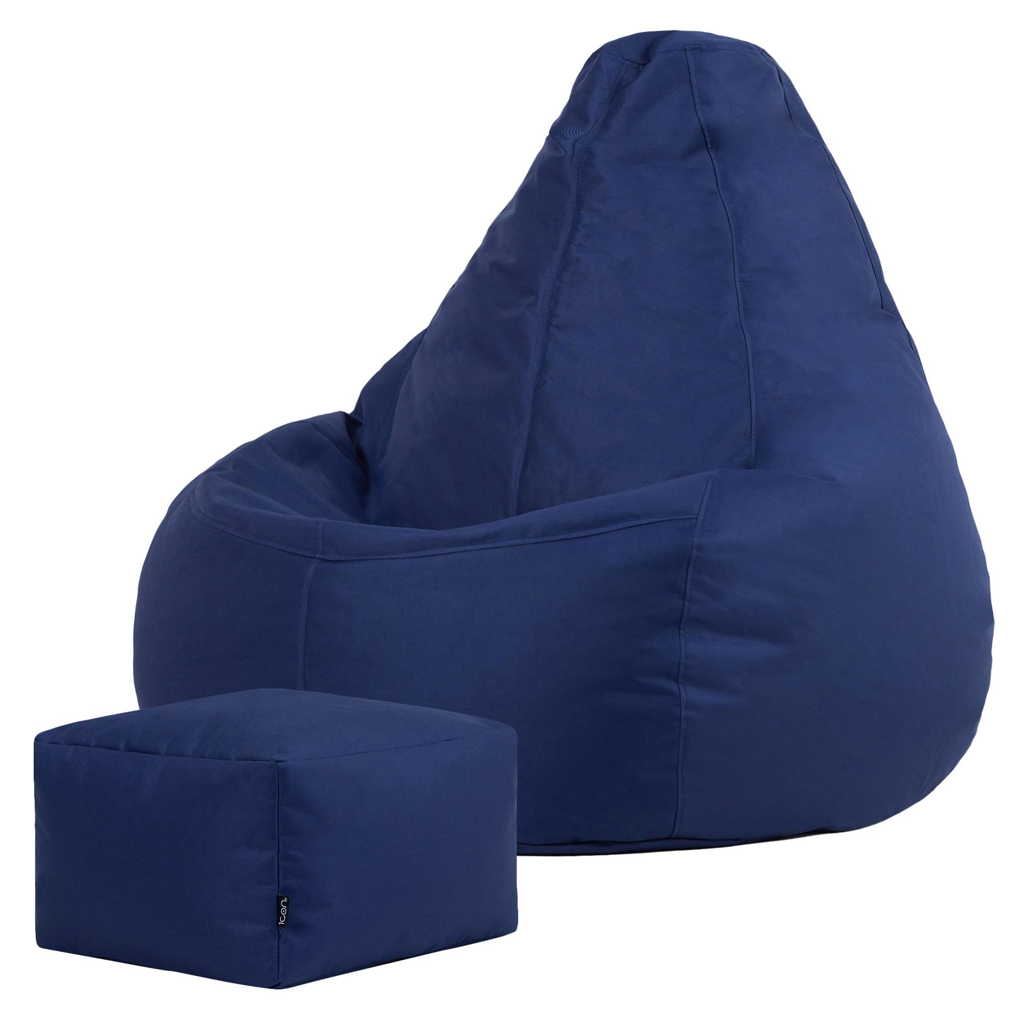 Bean Bag Bazaar Dalton Outdoor Bean Bag and Footstool, Navy, Garden Chair and Footstool, Water Resistant Fabric, Gaming Beanbag with Filling Included, Garden Seat, Outdoor Seating