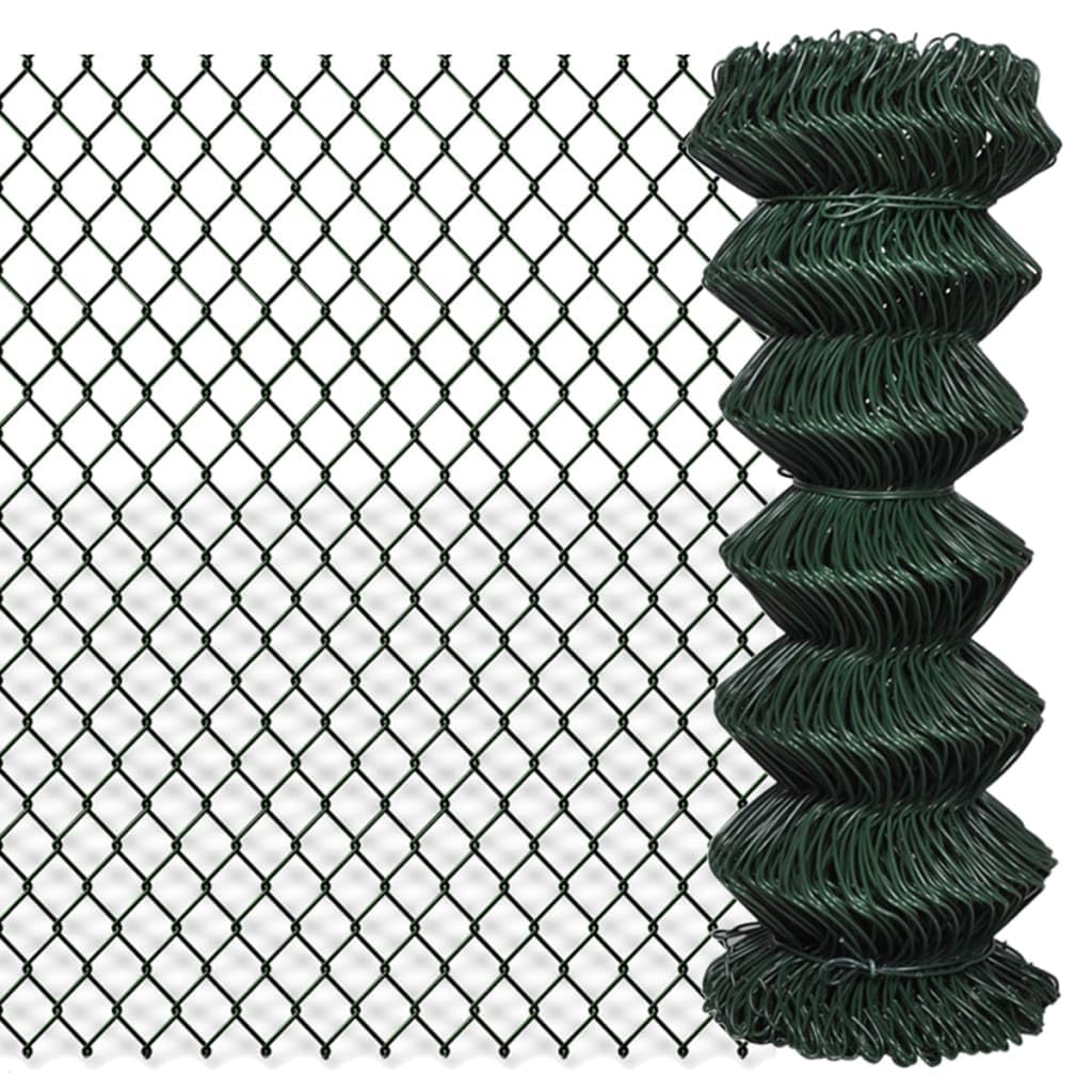 vidaXL Chain Link Fence Garden Patio Backyard Balcony Terrace Forest Mesh Fencing Barrier UV Resistant Edging Panel Border Steel 1x25m Green