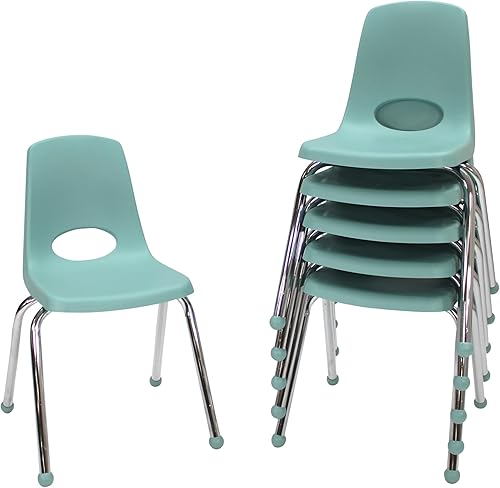 Miniatura 50 de FDP 10360-BL - Silla escolar apilable de 12 pulgadas, asiento apilable para estudiantes con patas de acero cromado y deslizadores giratorios de Azul