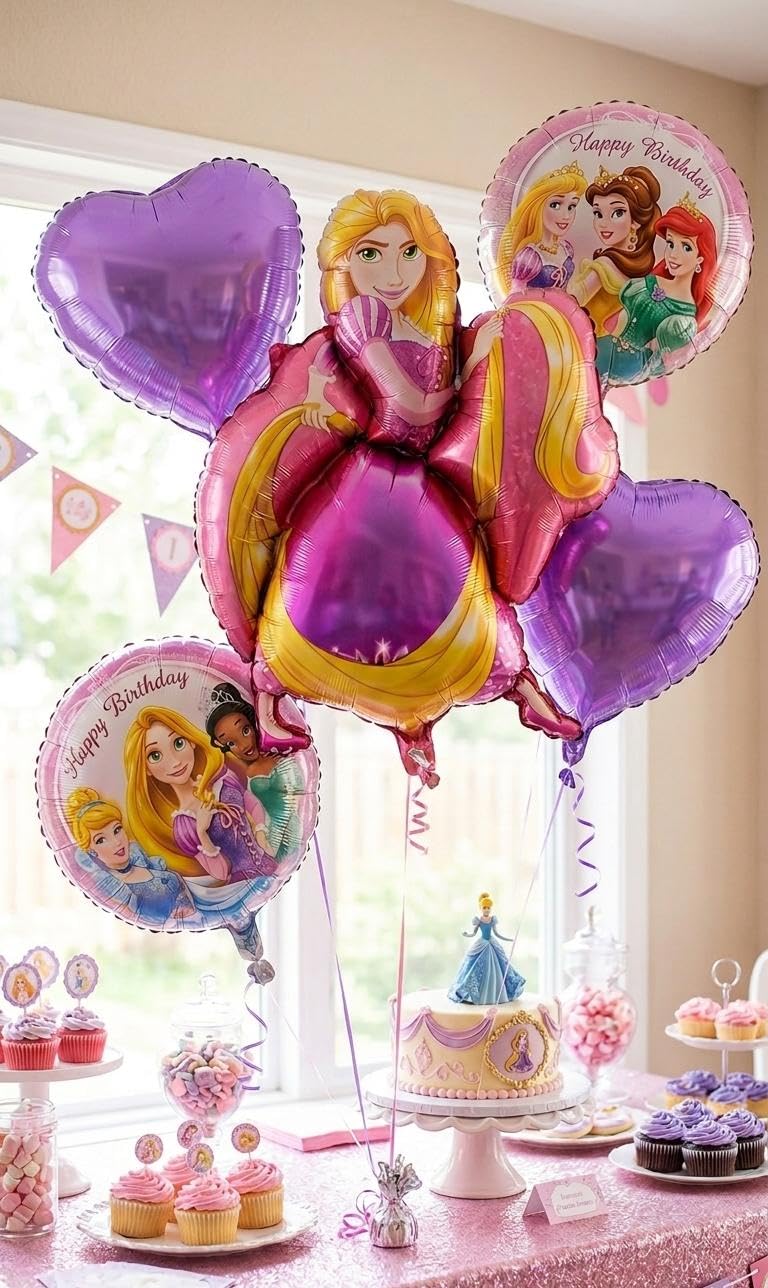 Atpata Funky Rapunzel Theme Foil Balloons Set for Party Decoration | 5 Pcs Princess Birthday Balloon Kit | Premium Foil Material | Helium & Air Compatible Balloons for Girls Birthday Party Decor-image-19