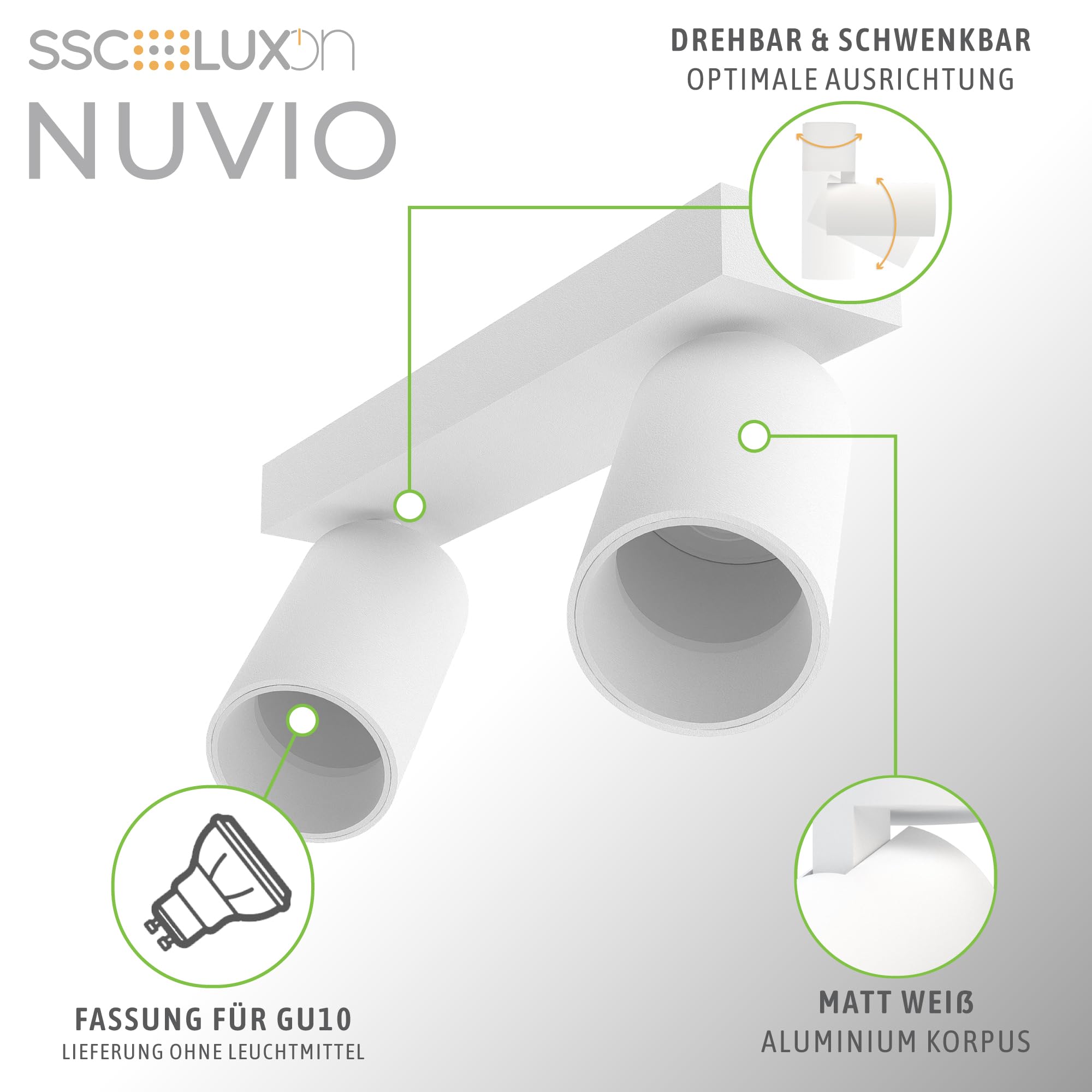 SSC-LUXon NUVIO Deckenstrahler 2er Set 2-flammig weiß für GU10