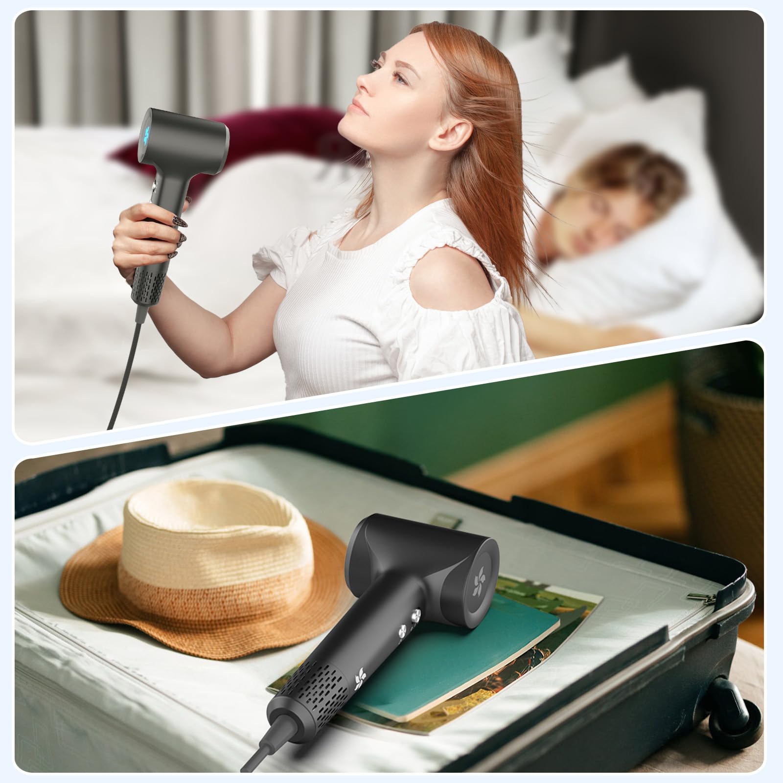 Sèche Cheveux Professionnel 1500W Plasma 400 Millions, Moteur sans Balais 110 000 tr/min, Faible Bruit 57 dB