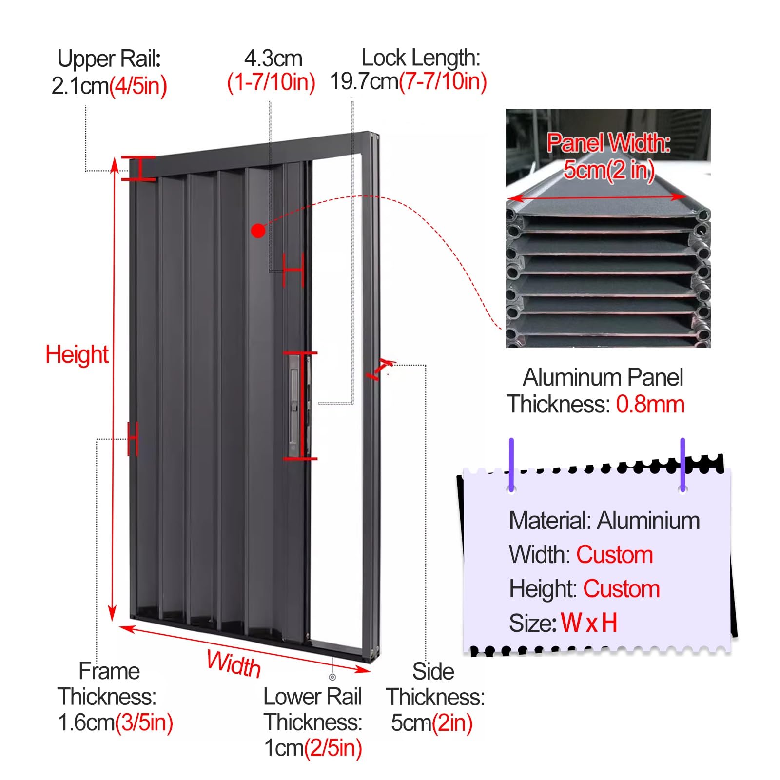Drzwi harmonijkowe z PVC, Drzwi składane harmonijkowe 203 cm do kuchni i łazienki, wielokolorowe, różne rozmiary, z zamkiem(Gray Frame,34x80in/86x203cm)