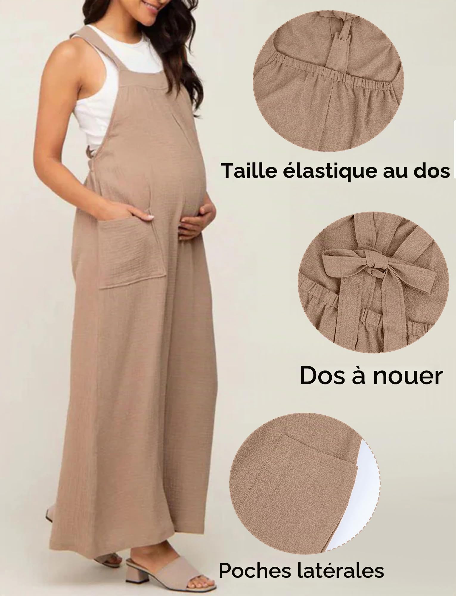 FEOYA Salopette Femme Enceinte Grossesse Jambe Large Maternité Combinaison Amples Pantalon à Bretelles
