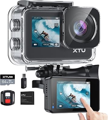 XTU S6 Action Cam 4K WiFi – Action Kamera mit 4K/30FPS, 20MP, EIS Bildstabilisierung, 170° Weitwinkel, Unterwasserkamera 40m, Touchscreen Actionkamera für Motorrad, Fahrrad & Outdoor