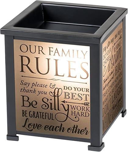 Elanze Designs Family Rules Love Each Other Dream Big Black Metal Electrical Wax Tart & Oil Glass Lantern Warmer