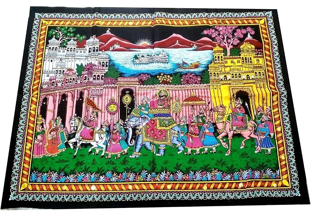 SAARTHI Rajasthani Handcrafted Decorative Traditional Multicolour Tapestry Fabric Wall Hanging Painting Frame|Wall Sculpture|Modern Wall Art|Home|Temple|Wall (30x40) (Jaipur Jal Mahal Tapestry)