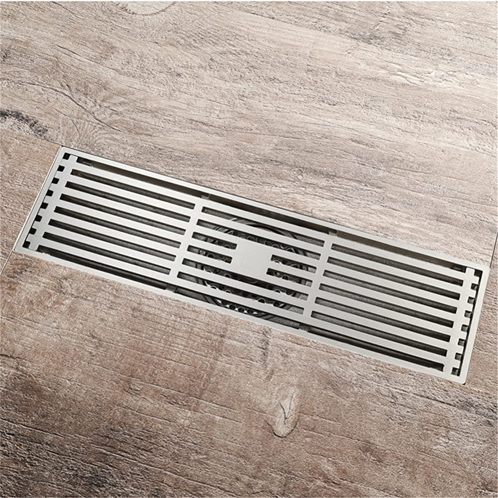 GLJTUO Linear Floor Shower Drain Linear Shower Drain, Linear Floor Drain Steel 30cm Bathroom Toilet Anti Odor Shower Drains Hair Strainer Nickel
