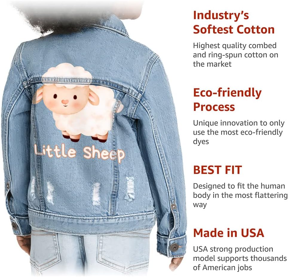 Little Sheep Toddler Denim Jacket - Sheep Jean Jacket - Graphic Denim Jacket for Kids