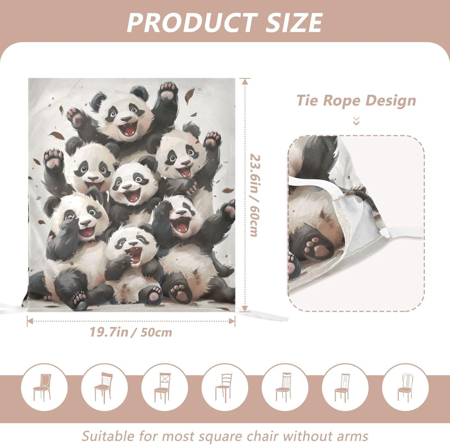 ALAZA Cute Happy Pandas Chair Back Cover Set of 6, Washable Reusable Removable Chair Slipcovers Decorative Chair Cover for Home Kitchen Wedding Party