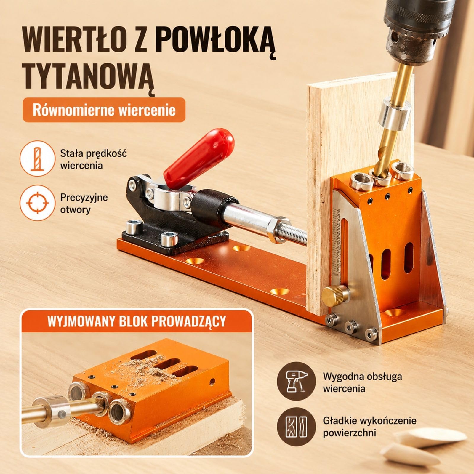 Zestaw szablonu do otworów kieszeniowych z trzema otworami, zaciskiem, kluczem, bitami kwadratowymi i stopem aluminium do obróbki drewna