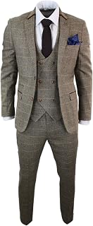 marc darcy Herrenanzug 3 Teilig Braun Fischgräte Tweed Design Kariert Tailored Fit Klassisch