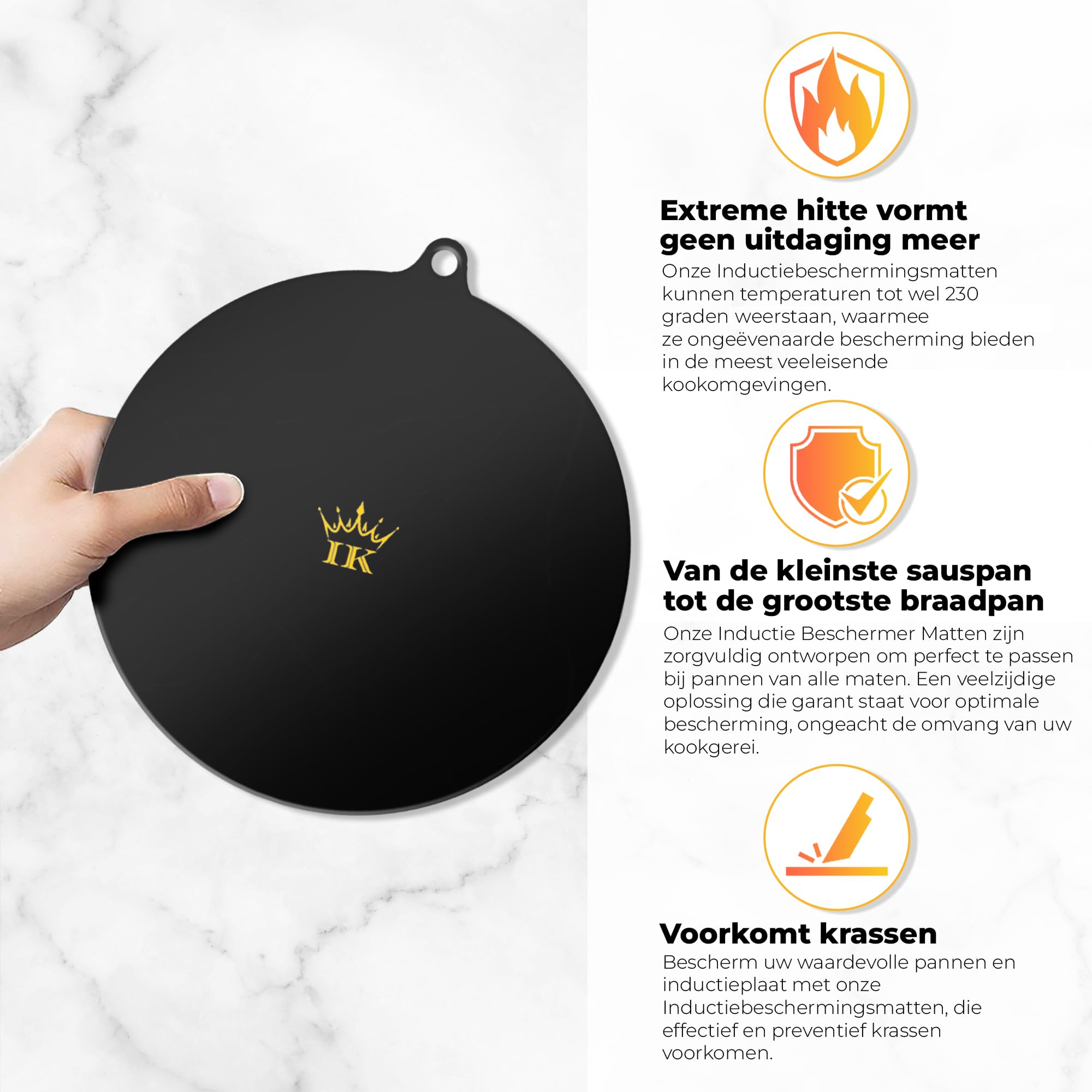Esteras protectoras de inducción – 6 esteras + 3 colgantes de lujo gratis - Redondo - Negro - Anti Slip - Hasta 230 grados - Elegante - Estera de inducción – Estera antideslizante -