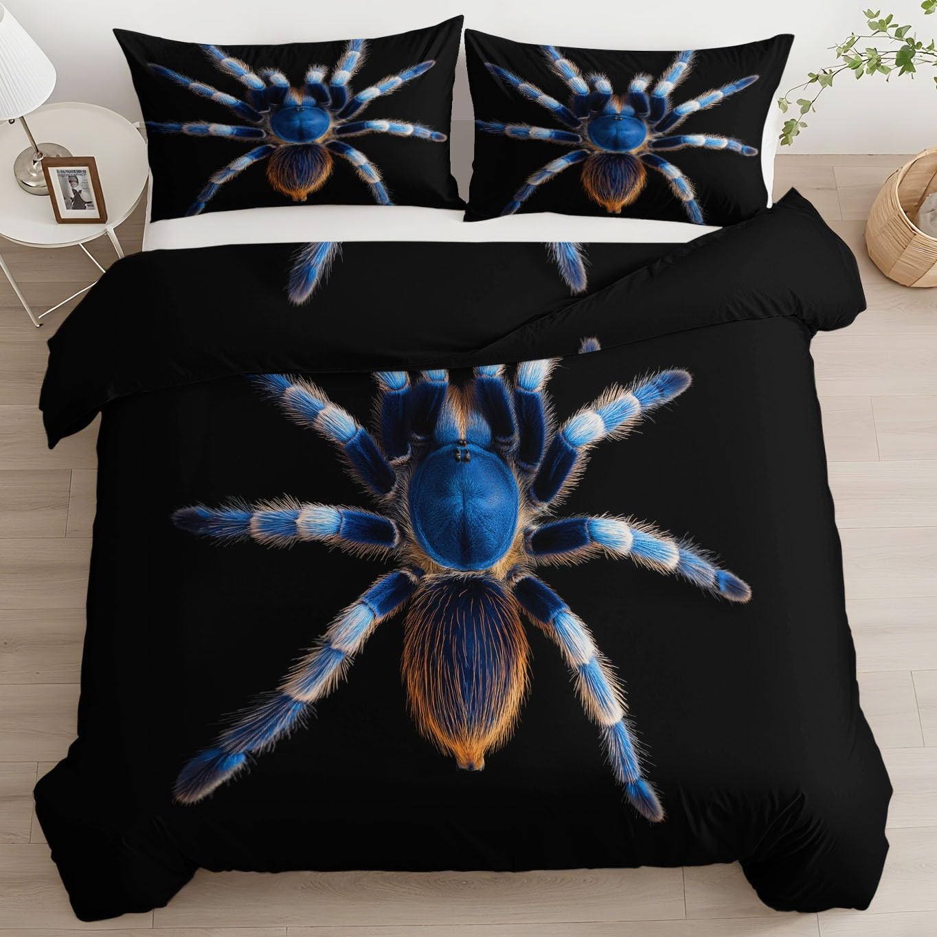 Housse de couette araignée-loup noire 200x200 cm en microfibre pour lit 2 personnes avec ses taies